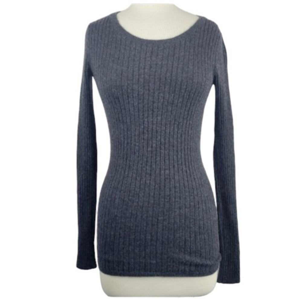 The Cashmere Project Ribbed Scoop Neck Sweater Lightweight Grey XS